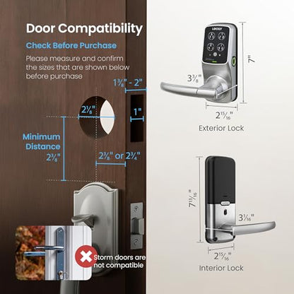 Lockly Secure Pro Wi-Fi Smart Lock with Handle | Keypad Keyless Entry Door Lock with Fingerprint,App Remote Control, Works with Alexa and Google, Auto Lock - color: Satin Nickel