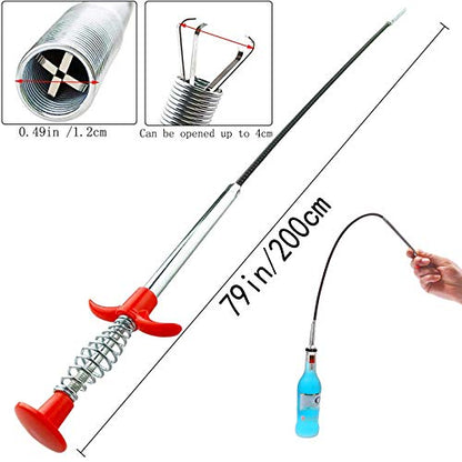 Drain Snake, Drain Clog Remover - Gutter Cleaning Tools Drain Cleaner for Toilet Sewer Shower Kitchen Bathroom Tub Clogged Drains Opener Cleaning Tool, Flexible Grabber Claw Pick Up Reacher (79 inch) - size: 79 Inch