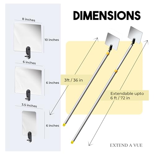Inspection Mirror Telescoping Pole, Lightweight & Durable, 3 ft - 6 ft Pole, 3 Size Acrylic Mirror - size: 3 Size Acrylic Mirror, style: 3 ft - 6 ft Pole