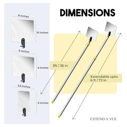 Inspection Mirror Telescoping Pole, Lightweight & Durable, 3 ft - 6 ft Pole, 3 Size Acrylic Mirror - size: 3 Size Acrylic Mirror, style: 3 ft - 6 ft Pole
