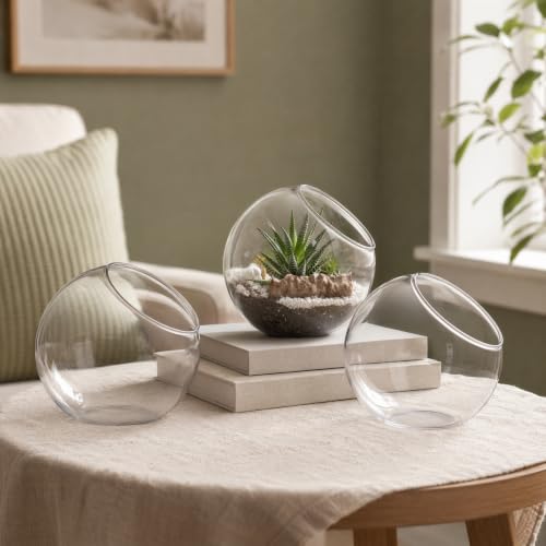IMIKEYA Plant Terrarium Display: 3Pcs Slanted Glass Terrarium Containers Air Plant Glass Sphere Succulent Display Bowl Vase for Home Tabletop Microlandschaft