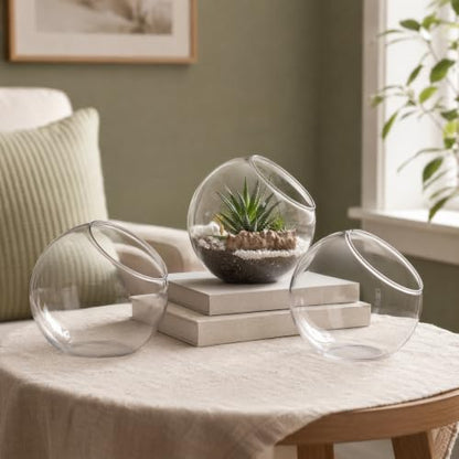 IMIKEYA Plant Terrarium Display: 3Pcs Slanted Glass Terrarium Containers Air Plant Glass Sphere Succulent Display Bowl Vase for Home Tabletop Microlandschaft