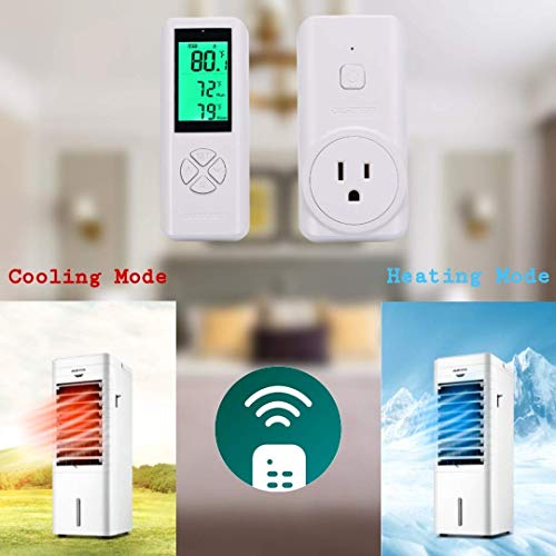 DIGITEN Wireless Temperature Controlled Outlet, Digital Plug-in Thermostat with Remote Control, Built-in Temp Sensor, Heating & Cooling for A/C, Fans, Heaters (Remote Detects Temperature)