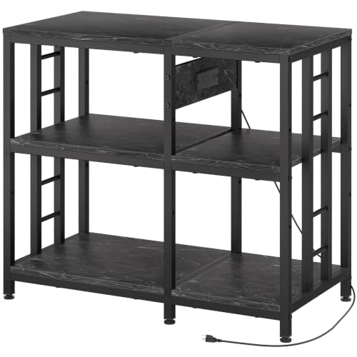 Reinforced 40-50 Gallon Aquarium Stand with Power Outlet | Ultra-Stable 720LBS Capacity Metal Fish Tank Stand for Reptile/Aquatic Setups, 5-Tier Adjustable 37"x19" Steel Shelving System - color: Marble, size: 40-50 Gallon