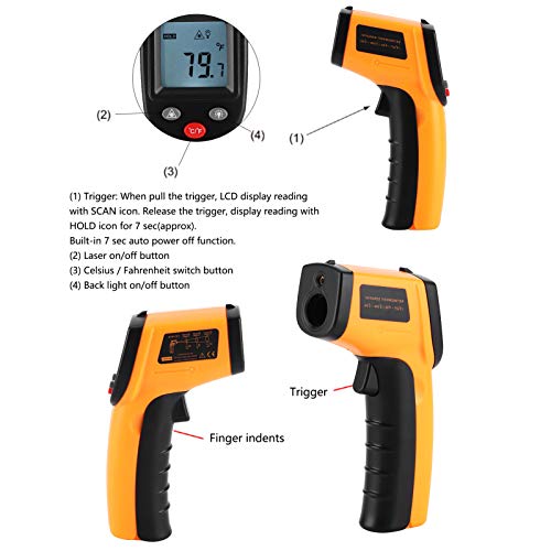 GM320 Infrared Thermometer Gun | -50 to 400℃,Precise Aiming,Distance to Spot Ratio 12:1, 5 to 14um,For Cooking,Heated Air Conditions