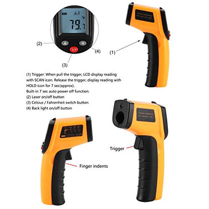 GM320 Infrared Thermometer Gun | -50 to 400℃,Precise Aiming,Distance to Spot Ratio 12:1, 5 to 14um,For Cooking,Heated Air Conditions
