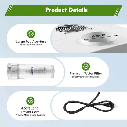 Ultrasonic Industrial Humidifier, 3kg/H Commercial Air Humidifier Sprayer Agricultural Automatic Mist Cooling Whole House Machine, 10L Large Volume for Warehouse Greenhouse Garden Industrial
