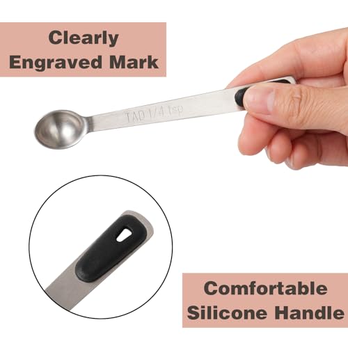 1Pack Small Measuring Spoon Set with Black Silicone Grip | Food-Grade Stainless Steel, High Precision, Dishwasher-Safe, Easy-Read Markings, Multi-Purpose, Lightweight & Durable - color: Black