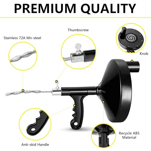 Drain Auger 25 Ft with Gloves, Heavy Duty Plumbing Snake Drain Clog Remover | Long Flexible Drain Snake for Deep Clog Removal, Reusable Drain Cleaner Tool for Bathroom, Shower, Bathtub & Kitchen Sink