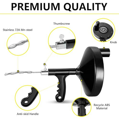 Drain Auger 25 Ft with Gloves, Heavy Duty Plumbing Snake Drain Clog Remover | Long Flexible Drain Snake for Deep Clog Removal, Reusable Drain Cleaner Tool for Bathroom, Shower, Bathtub & Kitchen Sink