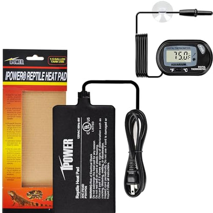 iPower Reptile Heat Pad 4X7 Inch 4W Heating Mat with Digital Thermometer for Turtle, Lizard, Frog, Snake, Reptile, and Other Small Animals - size: 4" X 7", style: Heat Pad + Thermometer