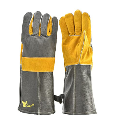 G & F Products Leather Heat-Resistant BBQ Gloves, Kevlar Stitch, 1 Size - style: Grain Finish Back/Suede Finish Palm.