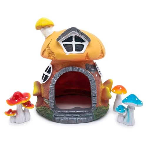 Toad House Reptile Snake Hide, 6''H Mushroom Ball Python Hide for Outside | Garden Reptile & Amphibian Habitat Hideouts for Frog Lizard Turtle Aquarium Cave Fish Leopard Gecko Tank Accessories