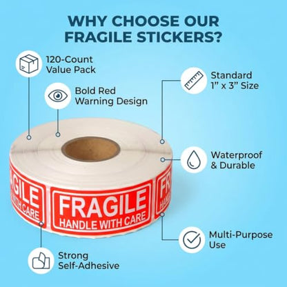 120Pcs Fragile Shipping Labels, Handle with Care Packing Stickers | 120Pcs high-visibility fragile labels mark delicate boxes, parcels, envelopes, moving cartons, mailers. - color: 120pcs- Fragile Stickers Handle