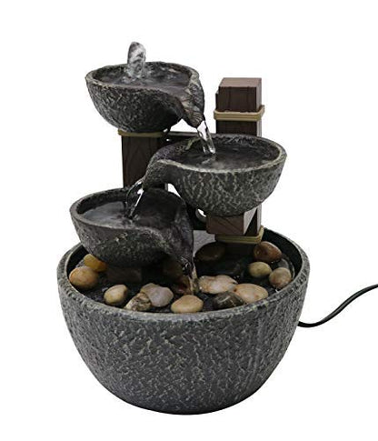 Nature's Mark 7" H Tiered Rock Bowl Tabletop Water Fountain with Natural River Rocks (Power Cord Attached)