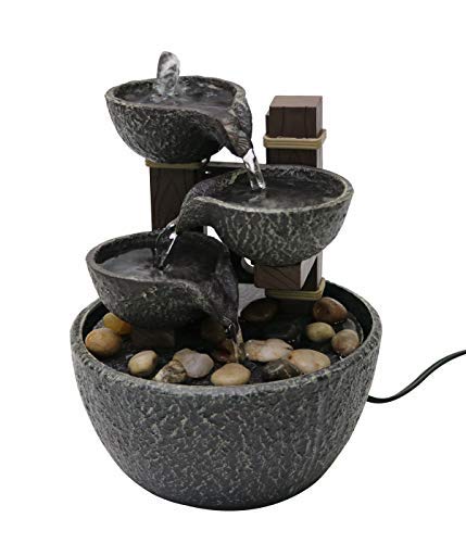 Nature's Mark 7" H Tiered Rock Bowl Tabletop Water Fountain with Natural River Rocks (Power Cord Attached)