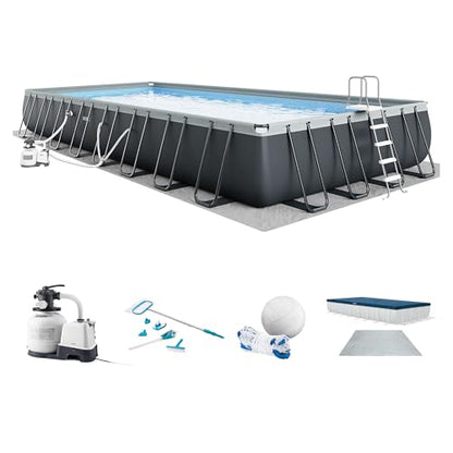 INTEX Ultra XTR 32ft x 16ft x 52in Above Ground Swimming Pool Set w/Pump | 26377EH - 2650 GPH Sand Filter Pump, Saltwater System, Maintenance Kit & Volleyball Game Included - Strong Galvanized Steel - size: 32' x 16', style: Saltwater System