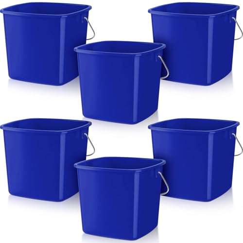 Zhehao 6 Pcs 3 Quart Bucket for Cleaning Small Sanitizer Bucket for Restaurant Square Plastic Pail with Handles for Home, Offices, Commercial Use, Food Service(Dark Blue) - color: Dark Blue