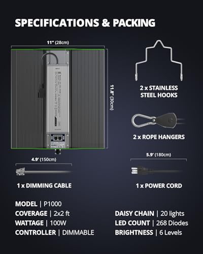 100 Watt LED Grow Light for Seed Starting Vegetables Bloom, Plant Lights | VIPARSPECTRA P1000 Dimmable Dimming Daisy Chain Grow Lights for Indoor Plants, Full Spectrum Lamp for 3x3/2x2 Grow Tent - size: 11.8"x11"