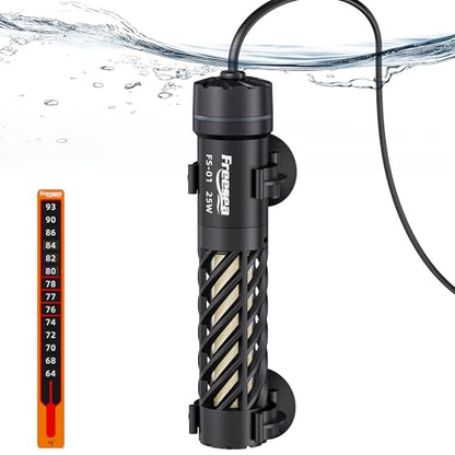 FREESEA Aquarium Heater for Fish Tank: 25W Small Submersible Thermostat with Off-Water Protection & UL Certified Cord for 1-5 Gallon Fish Turtle Tanks Enthusiasts