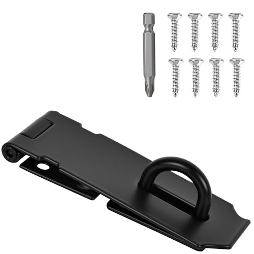1 Pcs Door Locks Hasp Latch,4 Inch Stainless Steel Safety Packlock Clasp Hasp Lock Latch,Hasp Lock Latch for Doors,Extra Thick Brushed Finish With Screws (1 Pcs Black Stainless Steel, 4 inch) - color: 1 Pcs Black Stainless Steel, size: 4 Inch