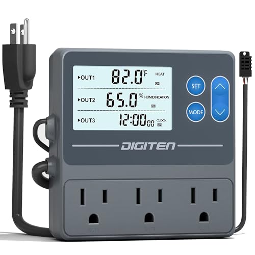 DIGITEN Reptile Temp & Humidity Controller with Timer Outlet | Temperature Control, Humidity Control, Timer, 3-Stage Outlet, Day-night Thermostat For Reptile, Mushroom, Homebrew