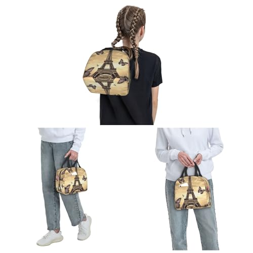 Insulated Lunch Bag Eiffel Tower Flowers and Butterflies Lunch Box for Women Men Reusable Leakproof Lunch Cooler Bag for Office Picnic - color: Eiffel Tower Flowers And Butterflies