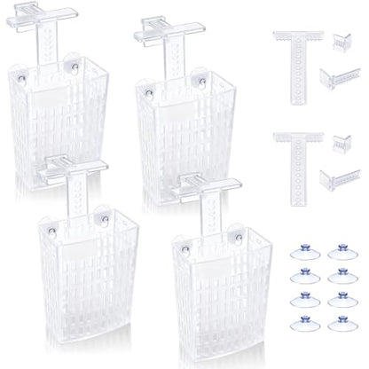 2-Pack Adjustable Aquarium Plant Holders with Hooks and Suction Cups | Adjustable Height and Thickness, Includes 2 Extension Hooks and 2 Suction Cups for Fish Tanks and Aquaponic Growing, Clear - color: Clear