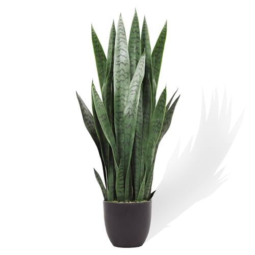 KOL 3FT Artificial Snake Plant, 35in Fake Sansevieria Indoor Outdoor | Full upright PE foliage; realistic faux Mother in Law Tongue look; modern greenery for living rooms, offices and entryways - size: 1 PC