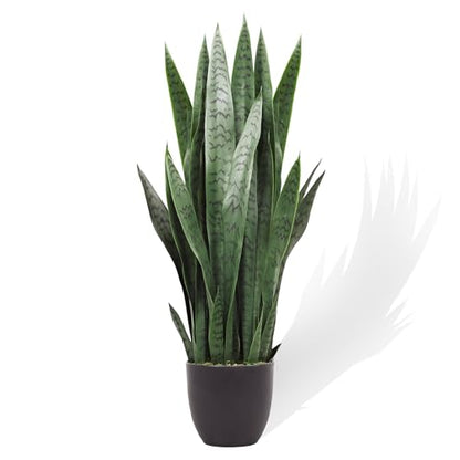 KOL 3FT Artificial Snake Plant, 35in Fake Sansevieria Indoor Outdoor | Full upright PE foliage; realistic faux Mother in Law Tongue look; modern greenery for living rooms, offices and entryways - size: 1 PC
