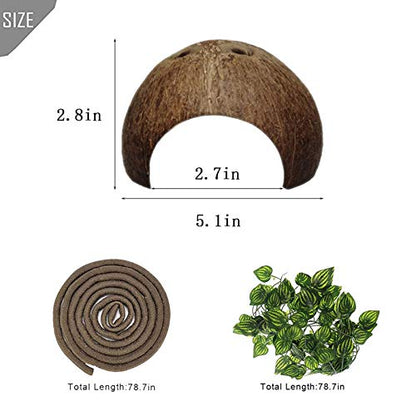 PINVNBY Bearded Dragon Tank Accessories,Reptiles Resin Human Skull Habitat Decor,Lizard Hammock Coconut Shell Hut Hideouts Cave Jungle Climber Vines Leaves Decorations for Chameleon Snake Spider Gecko