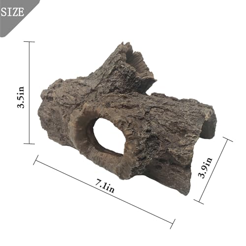 Tfwadmx Leopard Gecko Hide, 7" Reptile Hideout, Resin Simulated Hollow Log for Aquarium, Betta Fish Hideout, Reptile Tank Accessories for Corn Snakes, Young Lizards, Hermit Crabs, Frogs