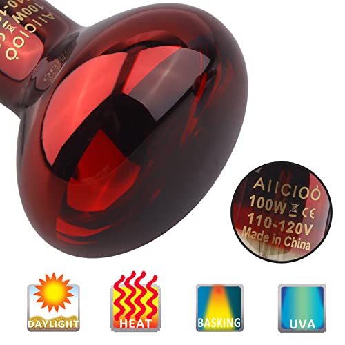 Aiicioo Reptile Heat Lamp Combo Set - 100W Day and Night Reptile Light Bulb Infrared Basking Bulb for Bearded Dragon Lizard Turtle Hermit Crab Leopard Gecko Snake Chameleon Tank - color: Red & White, size: 100W