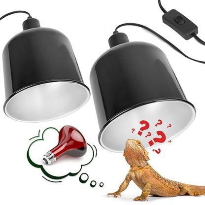 2 Pack Reptile Dome Lamp Cover Light Shade, 7.5 Inch Deep Reptile Dome Light Fixture, Aluminum for Reptile Terrarium with Ceramic Socket and Individual Switch (Bulbs Not Included) - size: 7.5 in