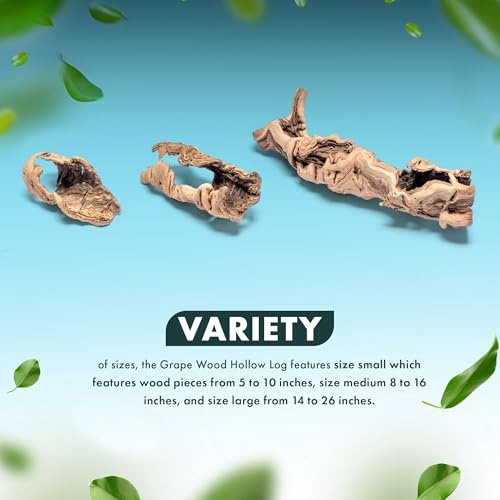 Driftwood - Grape Wood Hollow Log - Natural Aquarium Décor for Planted Tanks, Reptile Habitats, Bioactive Setups, and Terrariums – Small 1Pc, 5-10" - size: 1 Piece