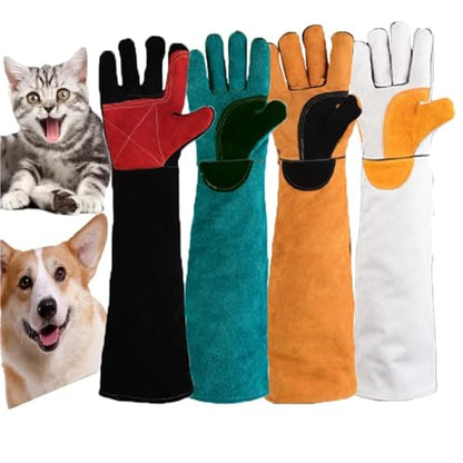 Long Leather Animal Handling Gloves for Dogs, Cats and Reptiles, Protective Bite Resistant Gloves - color: Green