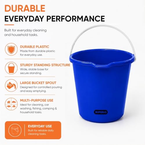 Superio 2.75 Gallon Bucket, Plastic Cleaning Pail with Handle, Car Wash Bucket, Small Utility Bucket for Mopping, Fishing, Camping & Household Use, Durable, Blue - 6 Pack - color: Blue, size: 6 Pack