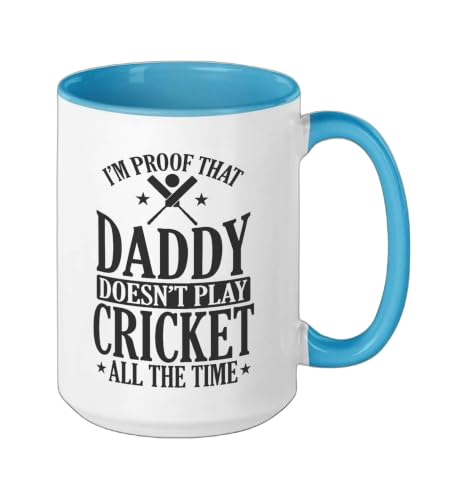 Daddy doesn't play Cricket all the Time Ceramic Mug, Blue/White, 15oz - color: Blue/White, size: 15 Ounces