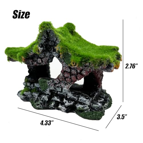 Tfwadmx Aquarium Decoration House Resin Hollow Betta Hideout House Fish Hide Tank Terrarium Accessories Cave Ornament for Small Shrimp Hideaway with Moss（2Pcs） - size: 2PCS