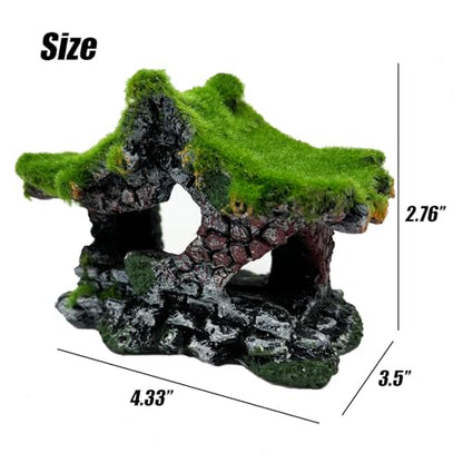 Tfwadmx Aquarium Decoration House Resin Hollow Betta Hideout House Fish Hide Tank Terrarium Accessories Cave Ornament for Small Shrimp Hideaway with Moss（2Pcs） - size: 2PCS