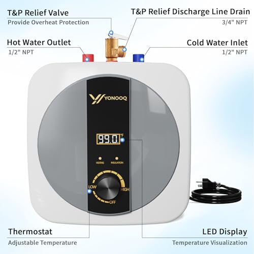 2.5 Gallon Mini Tank Electric Water Heater – 1500W 110V Under Sink Instant Hot Water Heater with Digital Display & Pressure Relief Valve, Compact Space-Saving Design for Kitchen, Bathroom, RV & Camper
