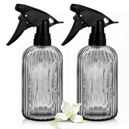 Glass Handheld Spray Bottle, 13.5oz Refillable Plant Mister Bottle 2 Pack, Water Spray Bottle with Adjustable Mist Nozzle for Outdoor Gardening, Indoor Flowers, Cleaning, Hair & Pets Care (Grey) - color: Gray