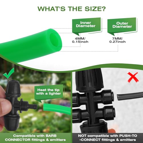 1/4 inch Drip Irrigation Tubing 100ft Green Blank Distribution Hose Perfect for DIY Garden Irrigation Hose System, Hydroponics, Misting Tubing (100FT) - size: 100FT