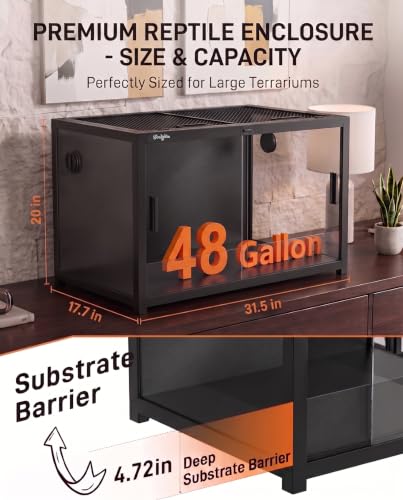 48 Gallon Reptile Tank, Gecko Reptile Enclosure Front Sliding Door | Stackable ventilation Gecko reptile terrariums Tank anti-escape locks and no-fingerprint handles humidification atomization - color: Black, size: 48 Gallon