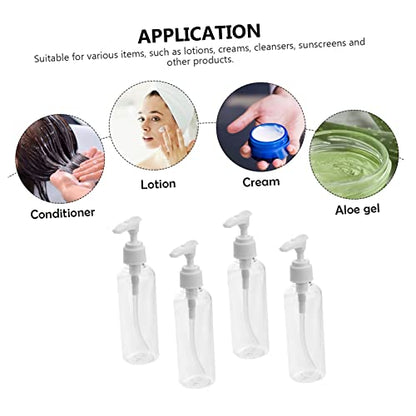 4pcs Cosmetic Water Bottle Mini Spray Bottles Bathroom Shower Container Shampoo Liquid Hand Liquid Hand Bottle Sample Case Terrarium Travel Pump Type White Clip Pump