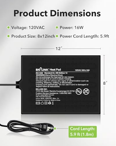 BN-LINK Reptile Heat Pad 8"X12" 16W for 30-40gal Under Tank Terrarium Heating Mat Waterproof for Turtle, Lizard, Frogs, Snake, Hermit Crab 2 Pack - size: 8" X 12" 2-PACK