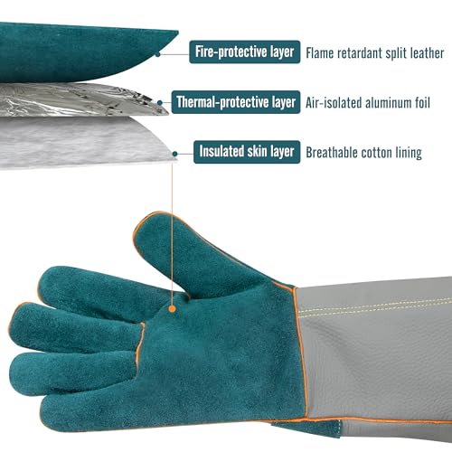 BEETRO 932℉ Heat Resistant Forge/Mig/Stick Welding Gloves for Oven/Grill/Fireplace/Furnace/Stove/Pot Holder/Wood Burner