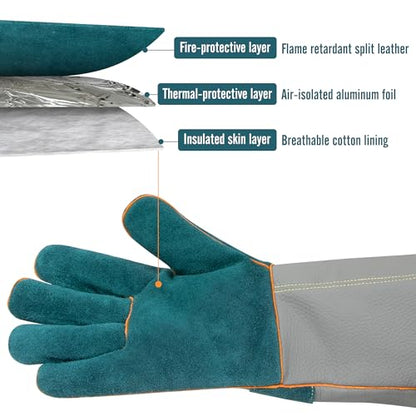 BEETRO 932℉ Heat Resistant Forge/Mig/Stick Welding Gloves for Oven/Grill/Fireplace/Furnace/Stove/Pot Holder/Wood Burner