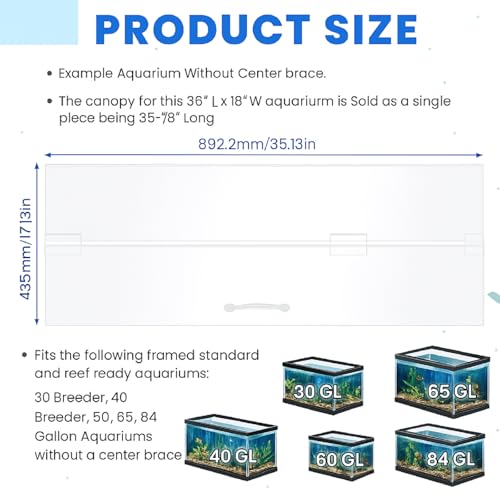 Sieral Aquarium Lids Polycarbonate Canopy with LED Light 35.13 x 17.13 x 0.12 Inch for 50/65/84 Gallon Without Center Brace Aquariums Cover Fish Tank Lid with a Hook Knife, Clear - color: Clear, size: 36x18in