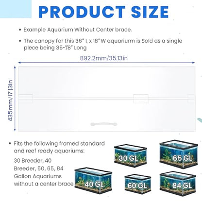 Sieral Aquarium Lids Polycarbonate Canopy with LED Light 35.13 x 17.13 x 0.12 Inch for 50/65/84 Gallon Without Center Brace Aquariums Cover Fish Tank Lid with a Hook Knife, Clear - color: Clear, size: 36x18in